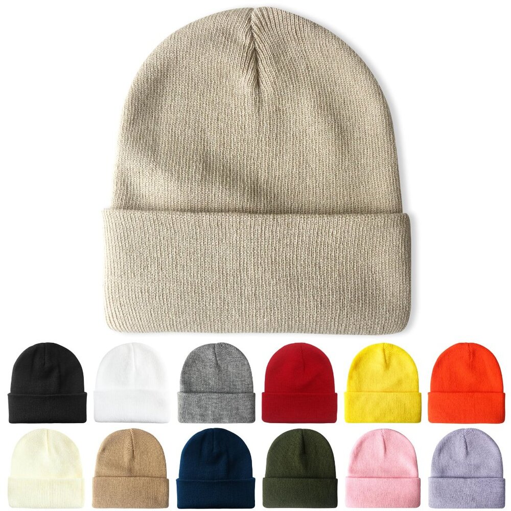 Unisex Knit Cuffed Beanie Winter Hat Skull Cap Double Layer Warm